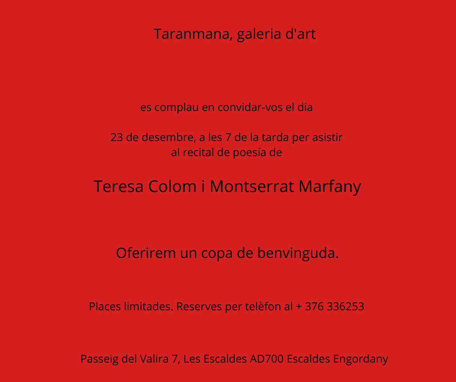 23 desembre 2022 - Recital de poesia Teresa Colom, magnífica poetessa i escriptora - Recitació d'uns meravellosos versos del llibre escrit per la Sra. Montserrat Marfany